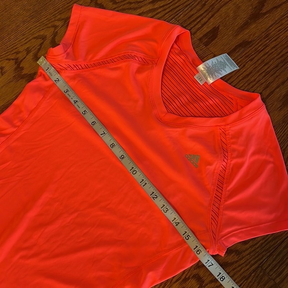 ADIDAS women’s CLIMALITE Neon pink orange stretch work out performance top SM - Picture 9 of 10
